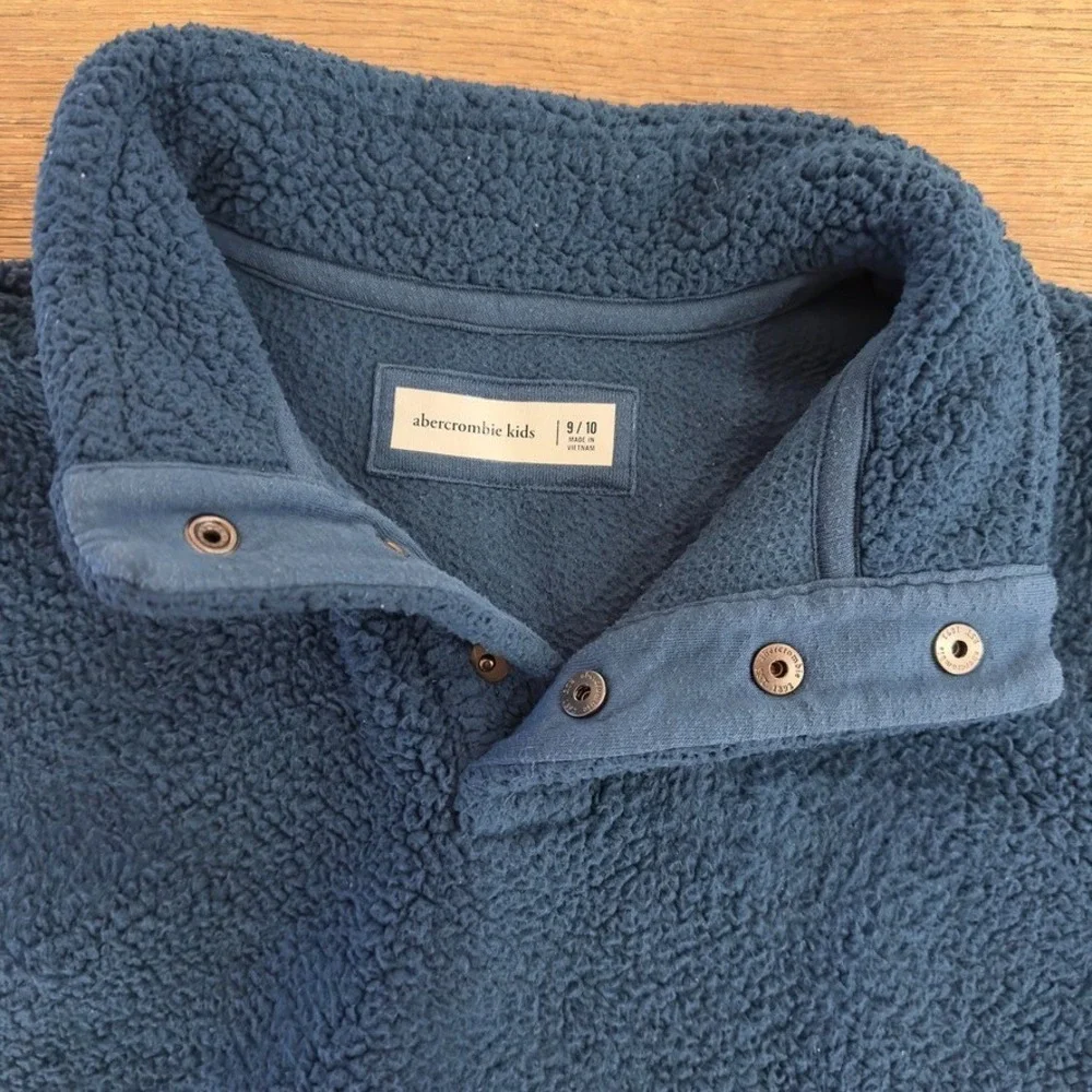 Abercrombie Kids 1/4 Snap Sherpa Fleece Mock Neck Pullover-Teal-Unisex Size 9-10
